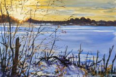 103-Setting-Sun-on-Elizabeth-Lake-9x12-Nov-24-2022